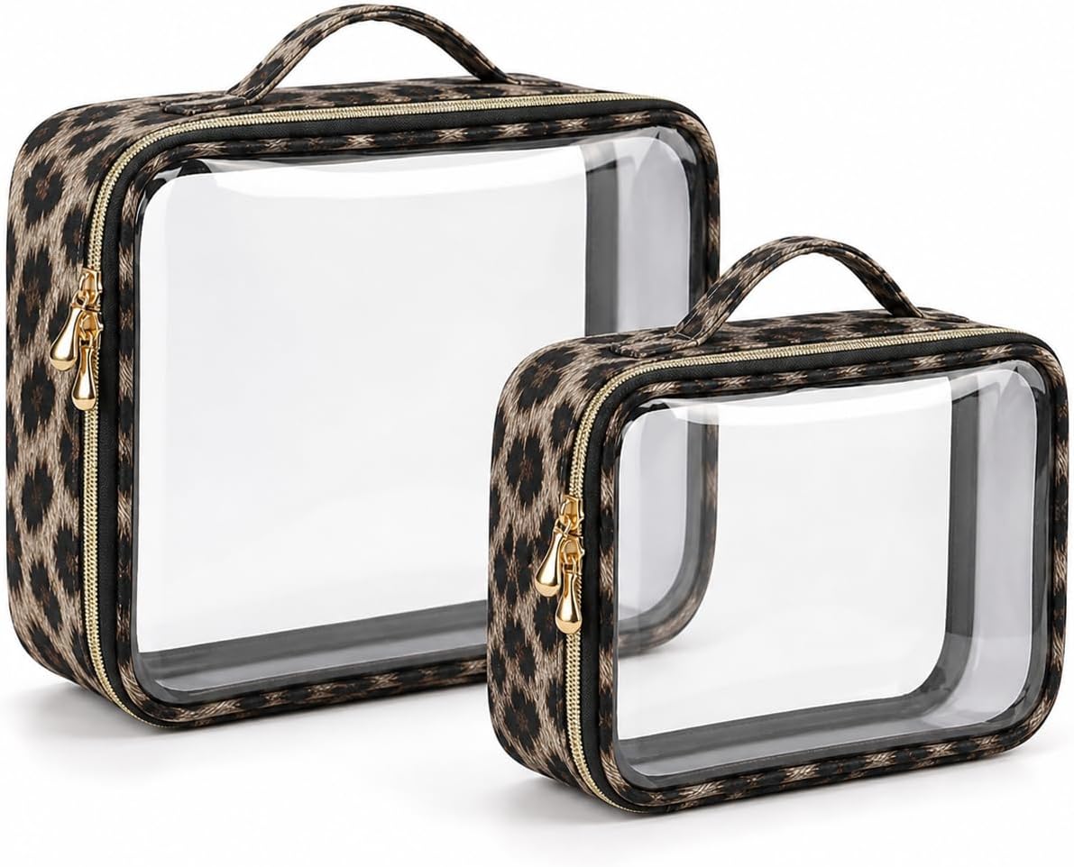Clear Makeup Bags with Zipper, TSA Approved Travel Toiletry Bag,Clear Cosmetic Bag, Waterproof Make Up Bag for Women