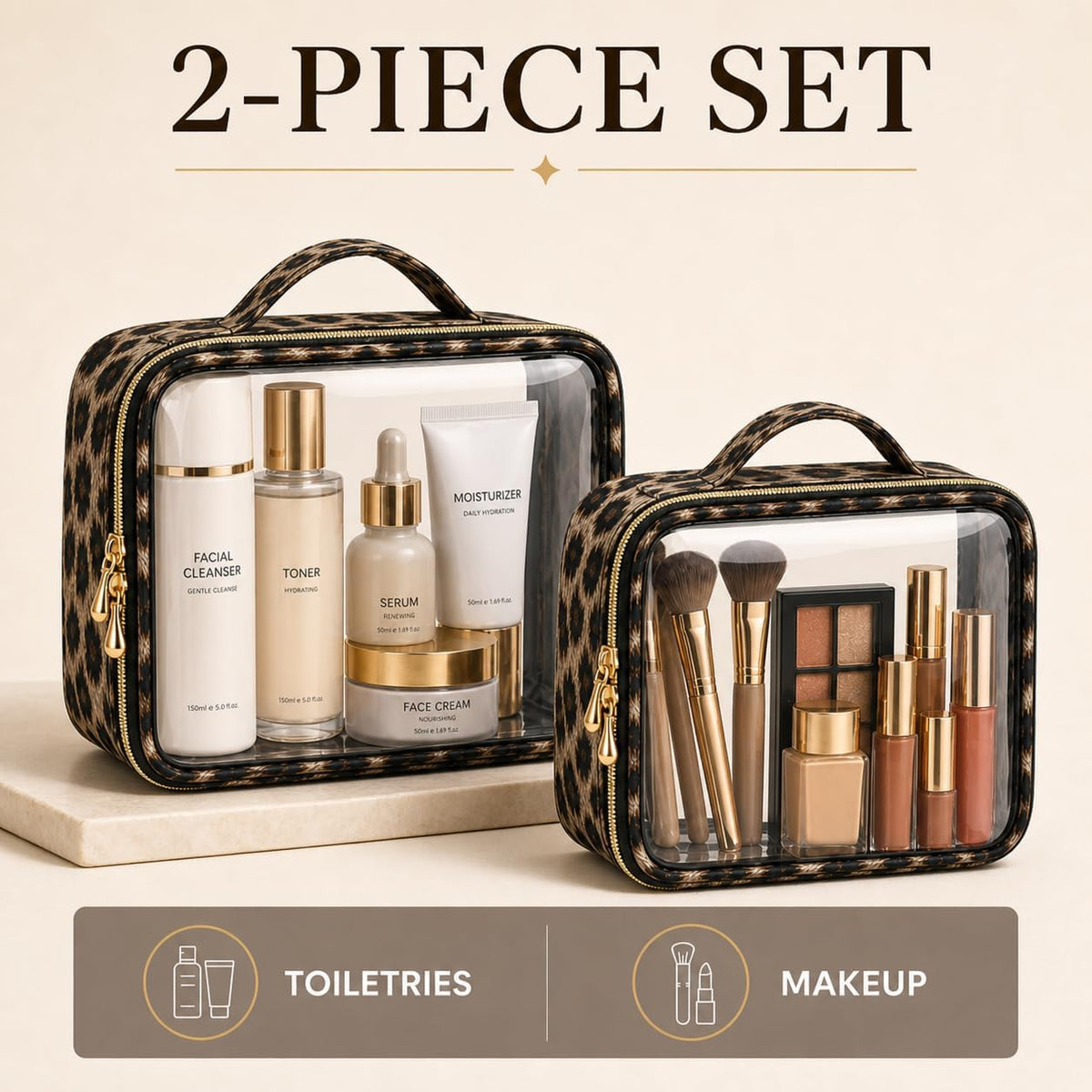 Clear Makeup Bags with Zipper, TSA Approved Travel Toiletry Bag,Clear Cosmetic Bag, Waterproof Make Up Bag for Women