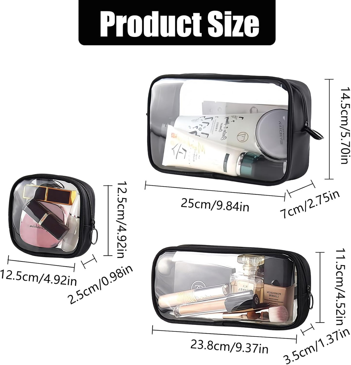 Clear Makeup Bags with Zipper, TSA Approved Travel Toiletry Bag,Clear Cosmetic Bag, Waterproof Make Up Bag for Women