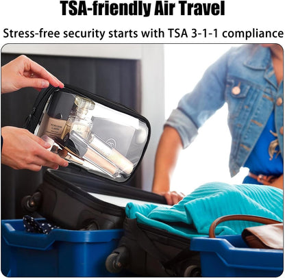 Clear Makeup Bags with Zipper, TSA Approved Travel Toiletry Bag,Clear Cosmetic Bag, Waterproof Make Up Bag for Women