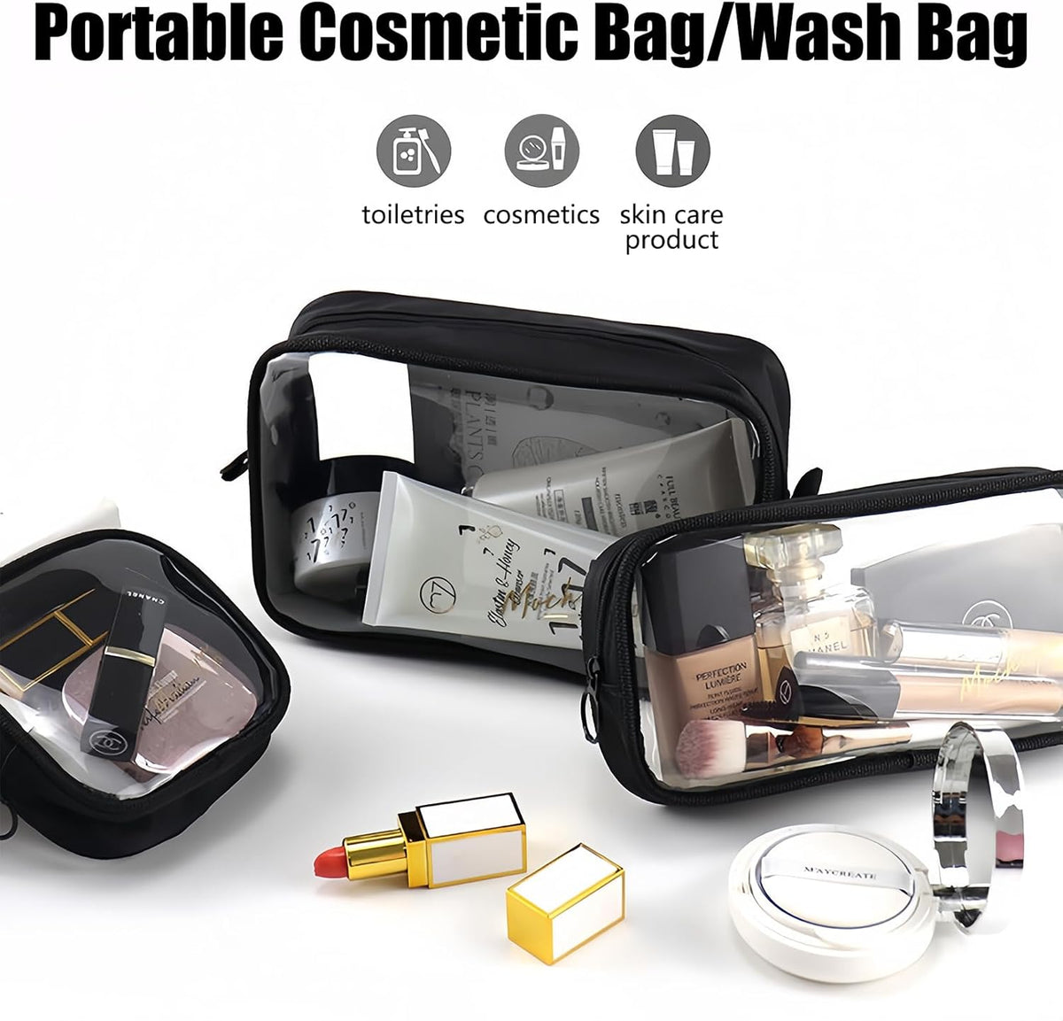 Clear Makeup Bags with Zipper, TSA Approved Travel Toiletry Bag,Clear Cosmetic Bag, Waterproof Make Up Bag for Women