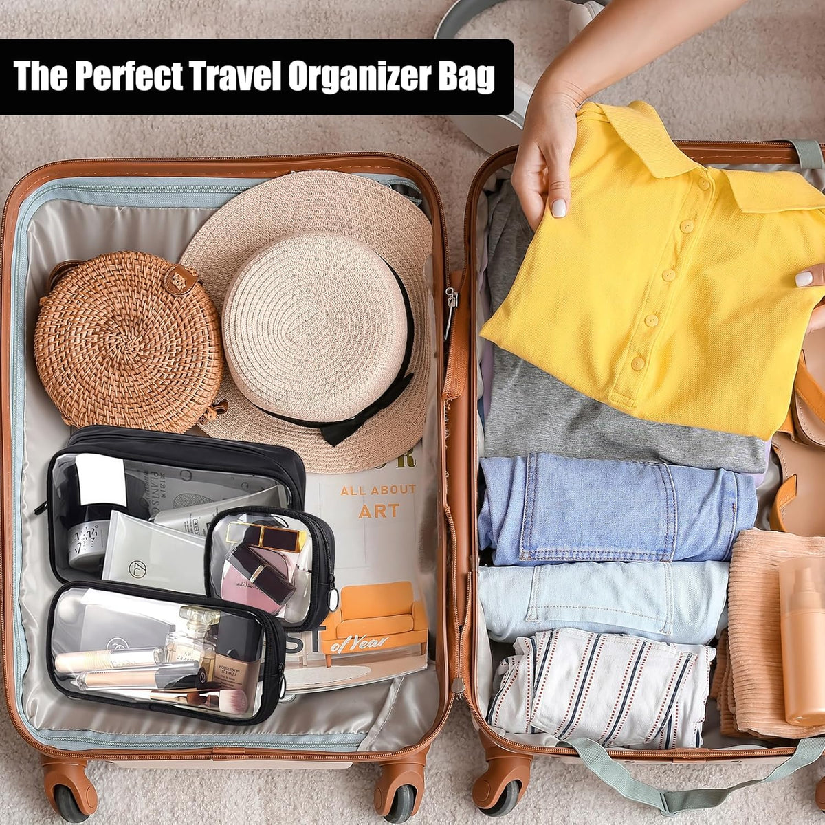 Clear Makeup Bags with Zipper, TSA Approved Travel Toiletry Bag,Clear Cosmetic Bag, Waterproof Make Up Bag for Women
