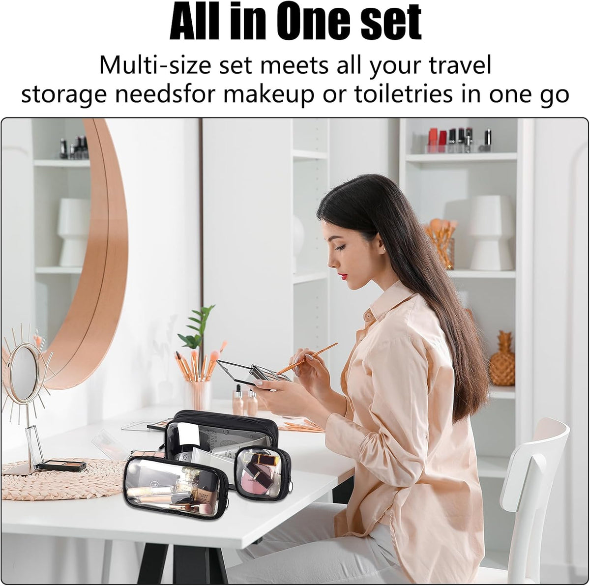 Clear Makeup Bags with Zipper, TSA Approved Travel Toiletry Bag,Clear Cosmetic Bag, Waterproof Make Up Bag for Women