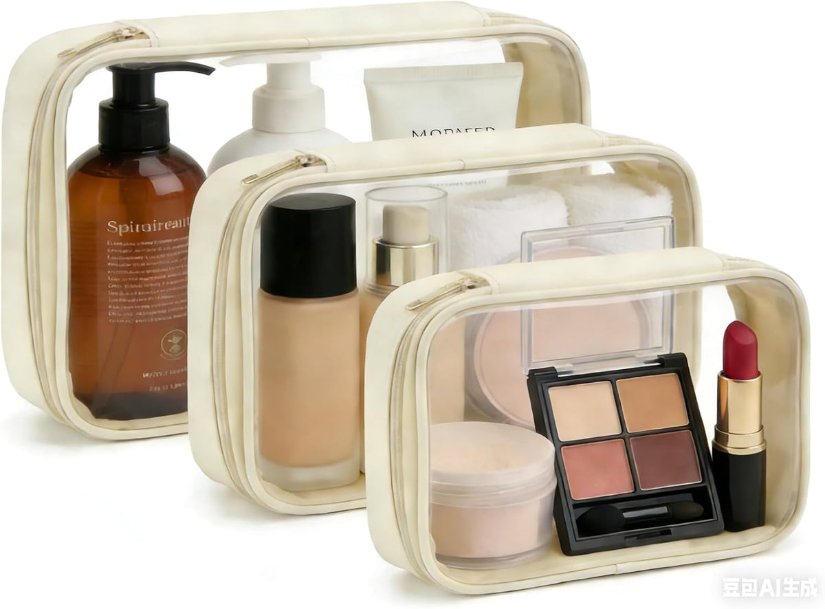 Clear Makeup Bags with Zipper, TSA Approved Travel Toiletry Bag,Clear Cosmetic Bag, Waterproof Make Up Bag for Women