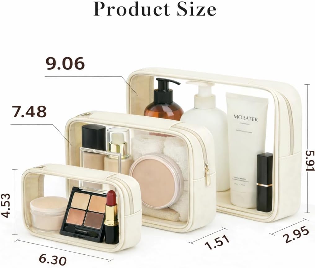 Clear Makeup Bags with Zipper, TSA Approved Travel Toiletry Bag,Clear Cosmetic Bag, Waterproof Make Up Bag for Women