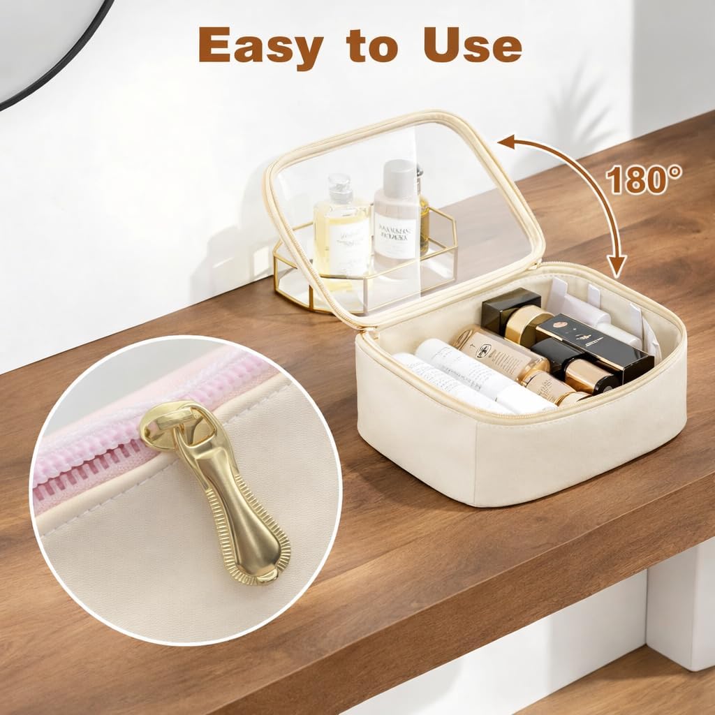 Clear Makeup Bags with Zipper, TSA Approved Travel Toiletry Bag,Clear Cosmetic Bag, Waterproof Make Up Bag for Women