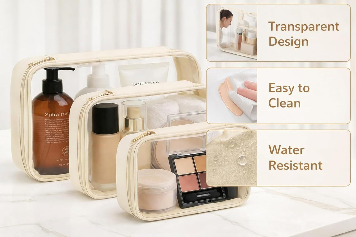 Clear Makeup Bags with Zipper, TSA Approved Travel Toiletry Bag,Clear Cosmetic Bag, Waterproof Make Up Bag for Women