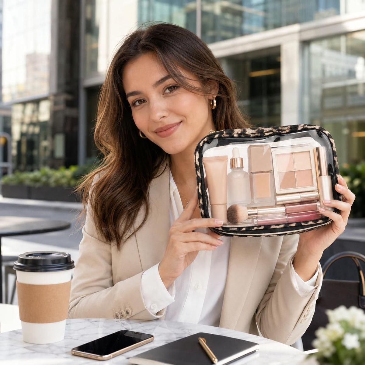 Clear Makeup Bags with Zipper, TSA Approved Travel Toiletry Bag,Clear Cosmetic Bag, Waterproof Make Up Bag for Women