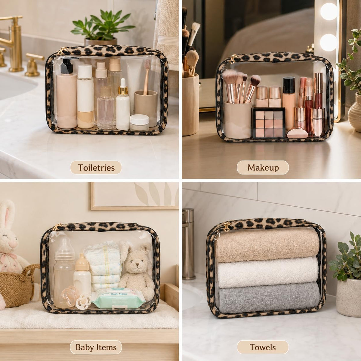 Clear Makeup Bags with Zipper, TSA Approved Travel Toiletry Bag,Clear Cosmetic Bag, Waterproof Make Up Bag for Women