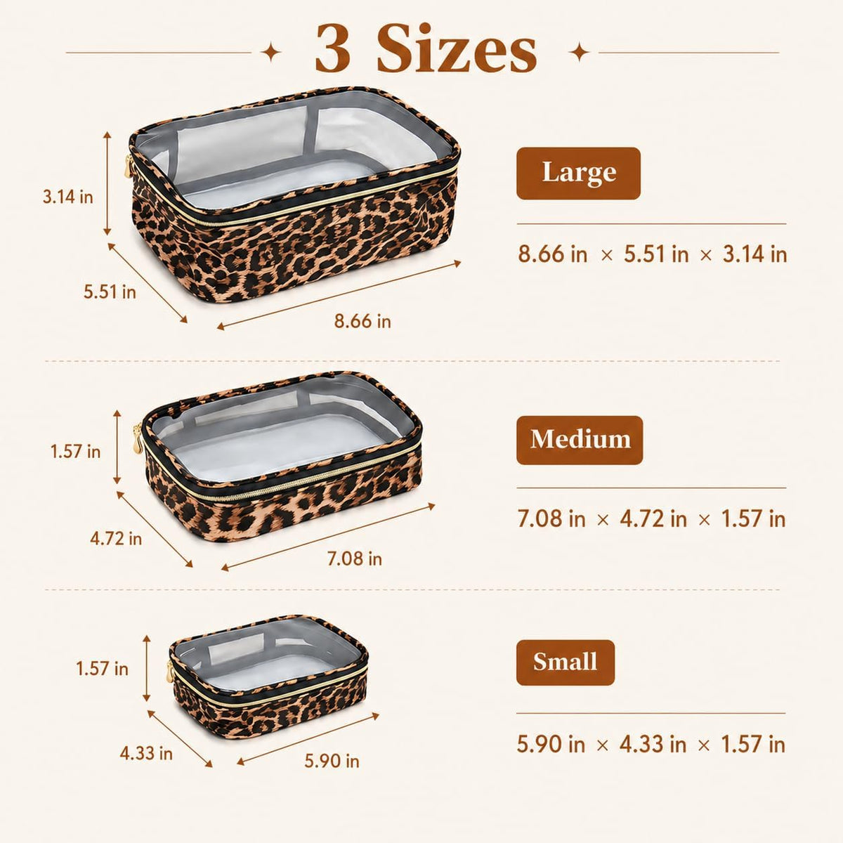 Clear Makeup Bags with Zipper, TSA Approved Travel Toiletry Bag,Clear Cosmetic Bag, Waterproof Make Up Bag for Women