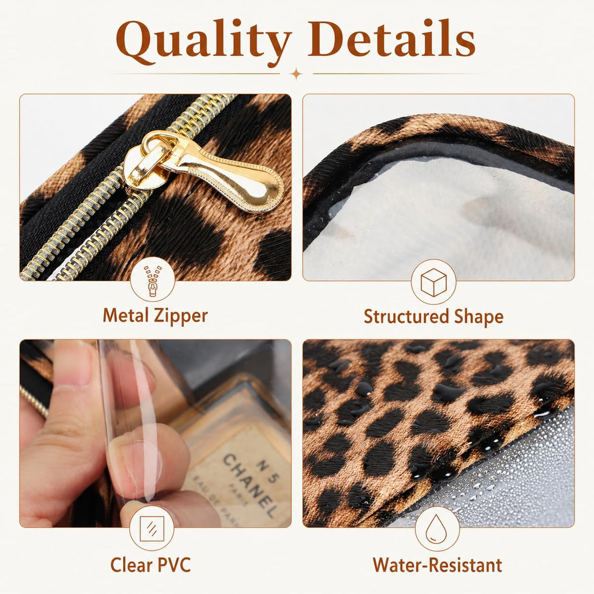 Clear Makeup Bags with Zipper, TSA Approved Travel Toiletry Bag,Clear Cosmetic Bag, Waterproof Make Up Bag for Women