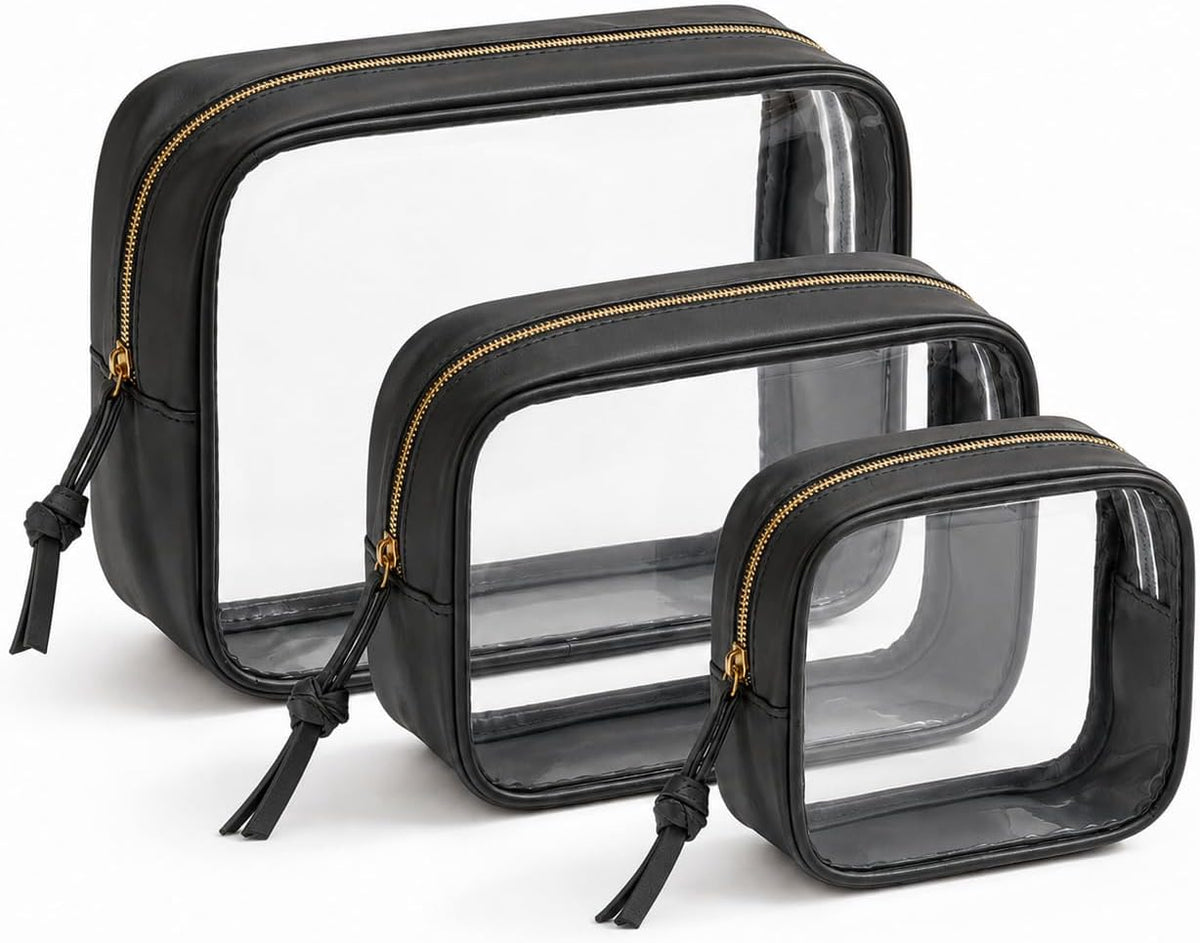 Clear Makeup Bags with Zipper, TSA Approved Travel Toiletry Bag,Clear Cosmetic Bag, Waterproof Make Up Bag for Women