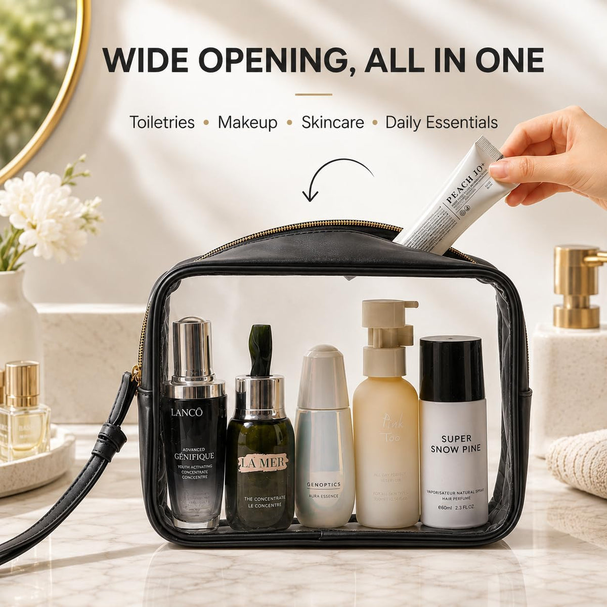 Clear Makeup Bags with Zipper, TSA Approved Travel Toiletry Bag,Clear Cosmetic Bag, Waterproof Make Up Bag for Women