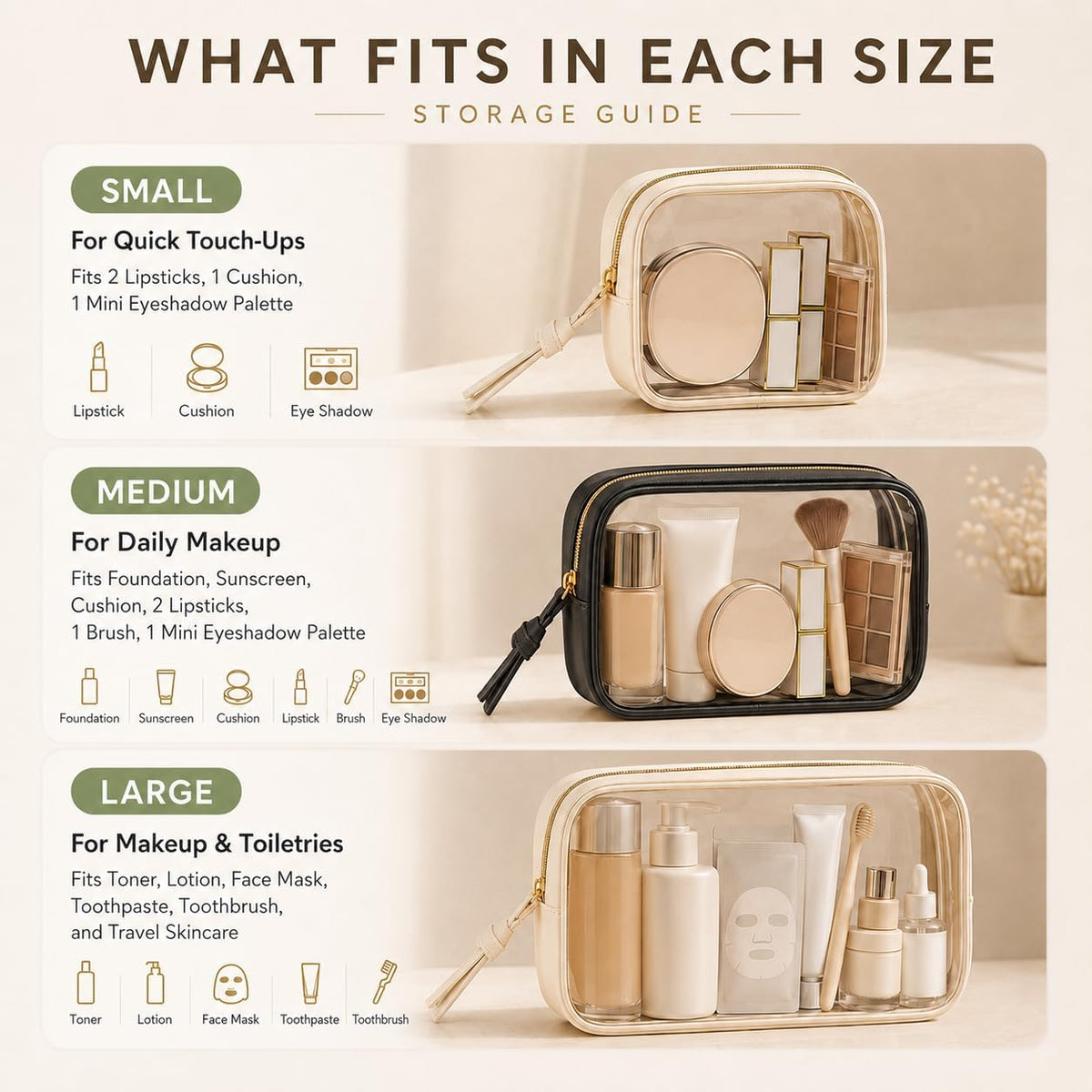Clear Makeup Bags with Zipper, TSA Approved Travel Toiletry Bag,Clear Cosmetic Bag, Waterproof Make Up Bag for Women