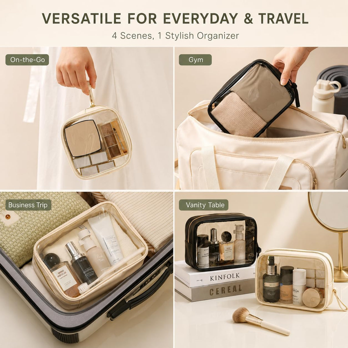 Clear Makeup Bags with Zipper, TSA Approved Travel Toiletry Bag,Clear Cosmetic Bag, Waterproof Make Up Bag for Women
