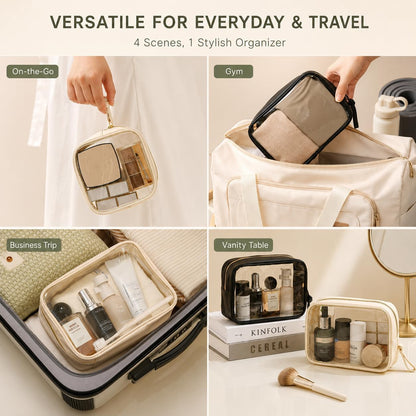 Clear Makeup Bags with Zipper, TSA Approved Travel Toiletry Bag,Clear Cosmetic Bag, Waterproof Make Up Bag for Women