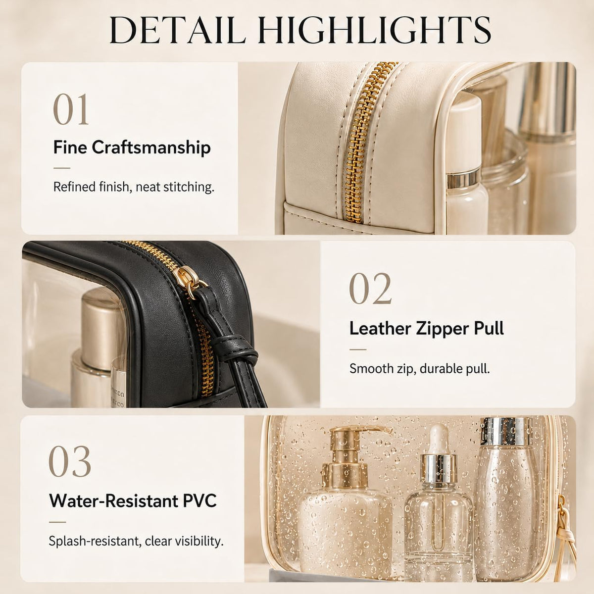Clear Makeup Bags with Zipper, TSA Approved Travel Toiletry Bag,Clear Cosmetic Bag, Waterproof Make Up Bag for Women