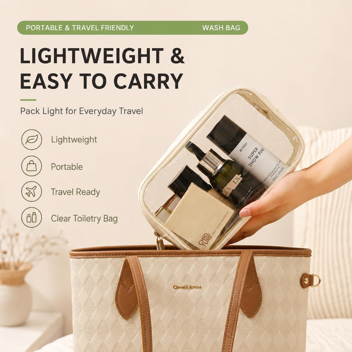 Clear Makeup Bags with Zipper, TSA Approved Travel Toiletry Bag,Clear Cosmetic Bag, Waterproof Make Up Bag for Women