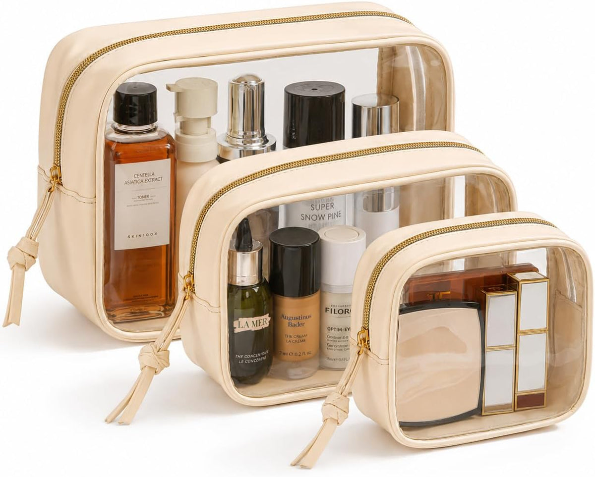 Clear Makeup Bags with Zipper, TSA Approved Travel Toiletry Bag,Clear Cosmetic Bag, Waterproof Make Up Bag for Women