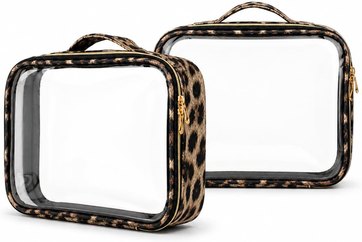 Clear Makeup Bags with Zipper, TSA Approved Travel Toiletry Bag,Clear Cosmetic Bag, Waterproof Make Up Bag for Women