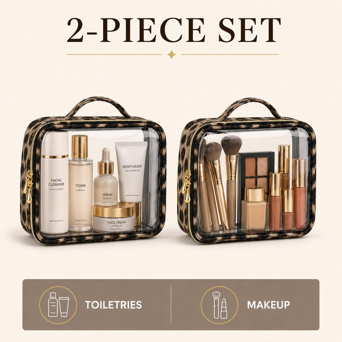 Clear Makeup Bags with Zipper, TSA Approved Travel Toiletry Bag,Clear Cosmetic Bag, Waterproof Make Up Bag for Women