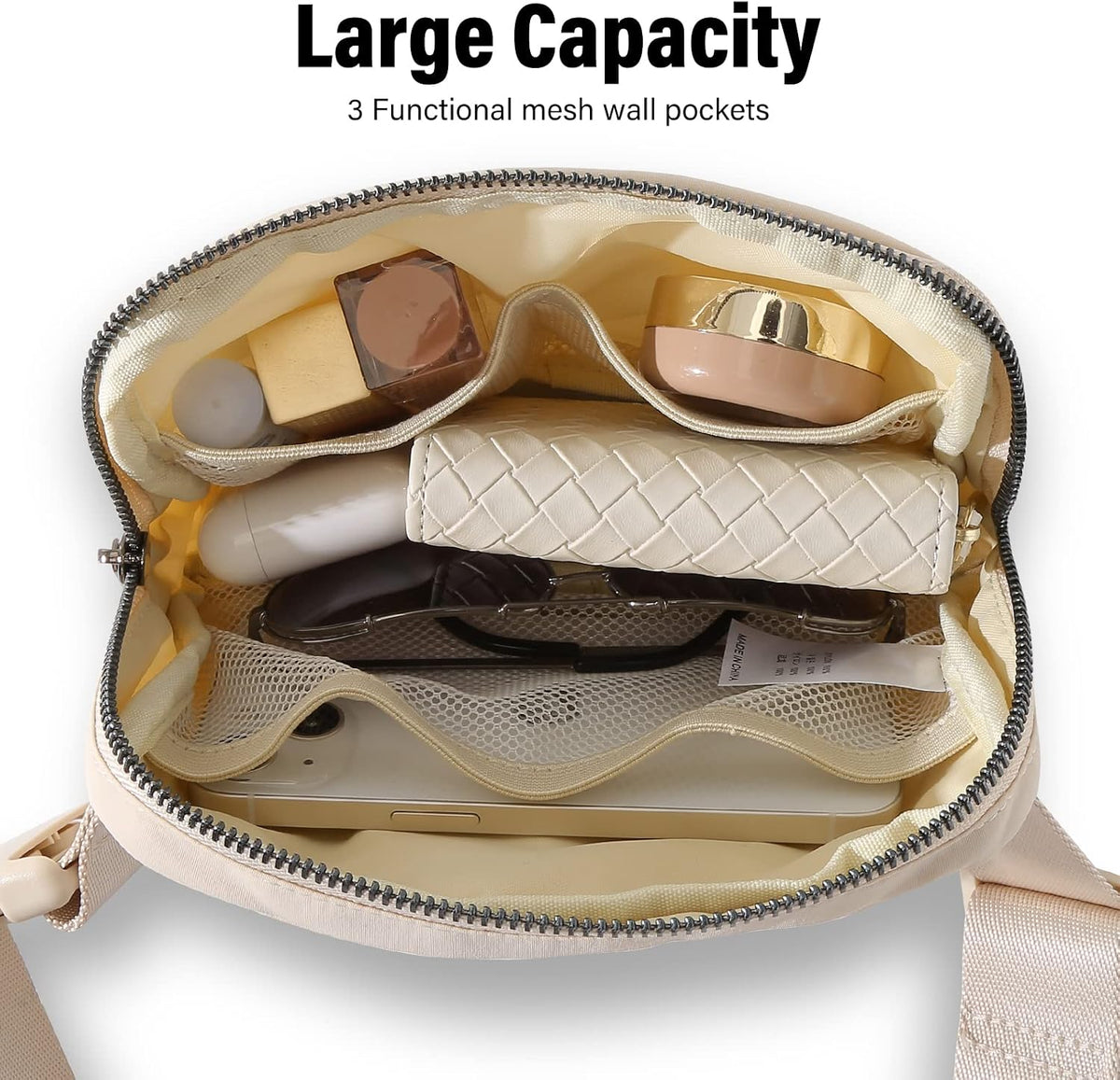 Belt Bag Fanny Pack Crossbody Bags for Women Men, Everywhere, Water Resistant Waist Packs, Beige
