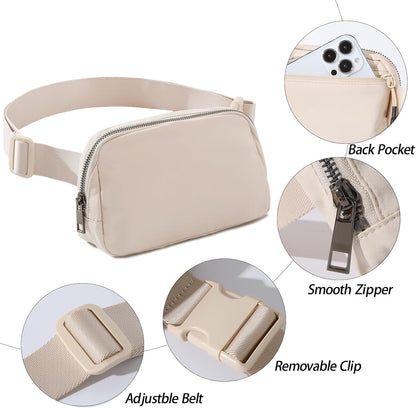 Belt Bag Fanny Pack Crossbody Bags for Women Men, Everywhere, Water Resistant Waist Packs, Beige