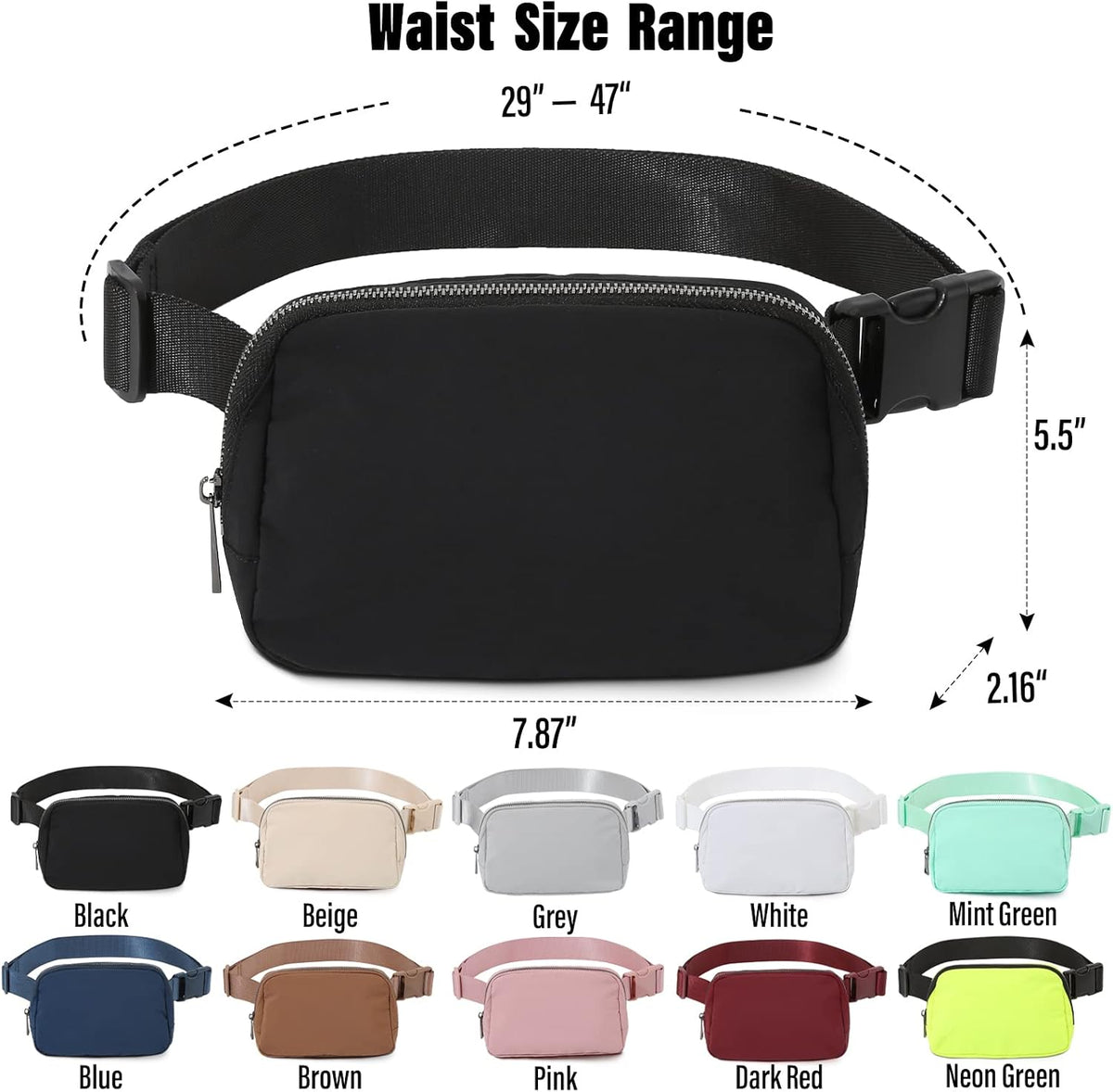 Belt Bag Fanny Pack Crossbody Bags for Women Men, Everywhere, Water Resistant Waist Packs, Beige