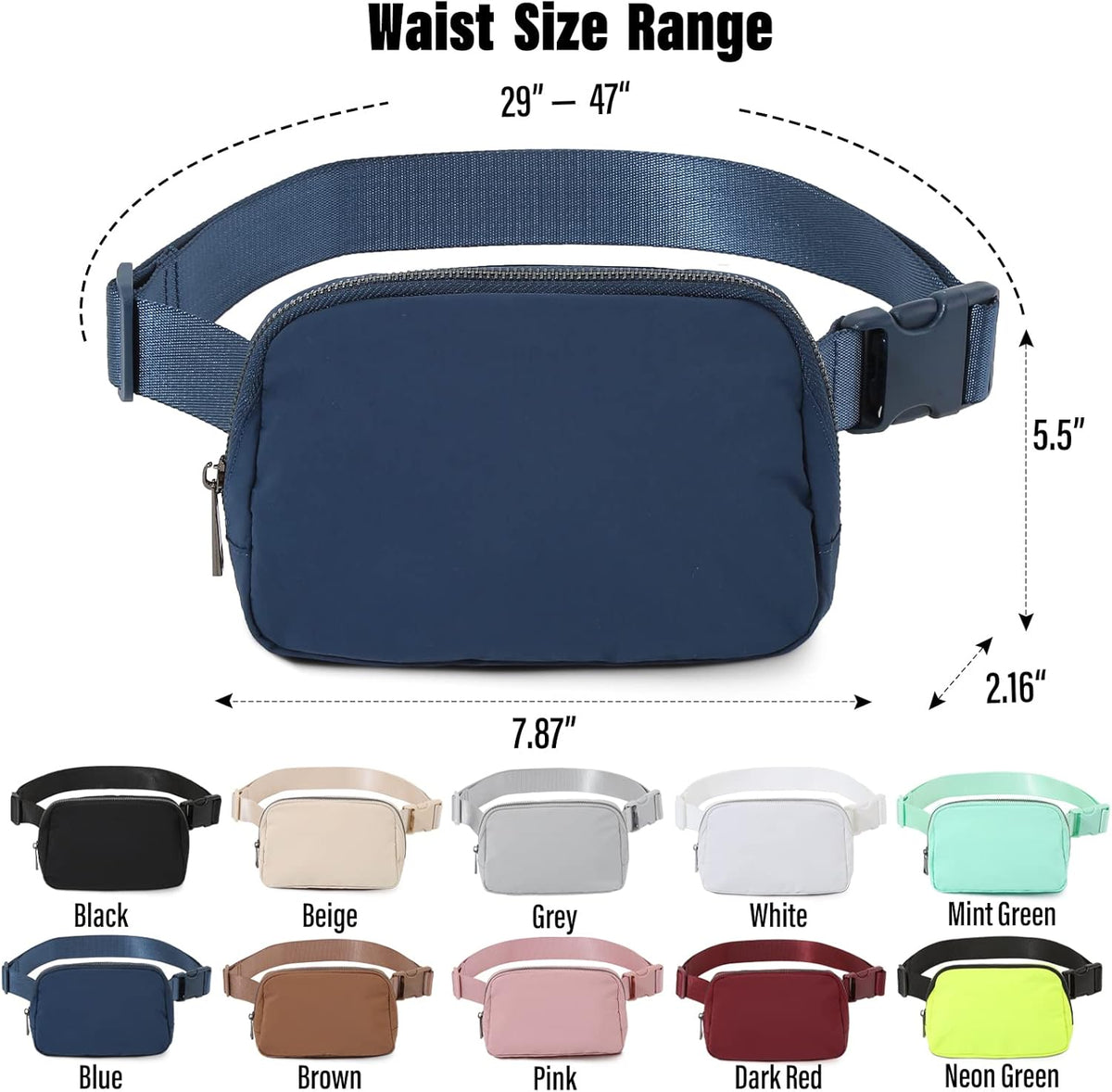 Belt Bag Fanny Pack Crossbody Bags for Women Men, Everywhere, Water Resistant Waist Packs, Beige