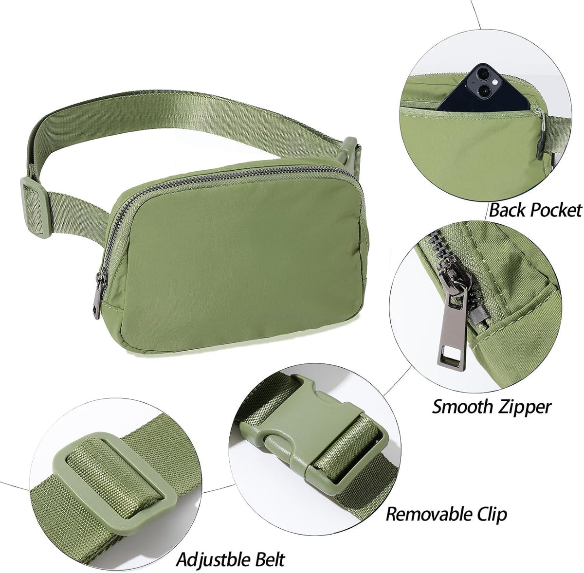 Belt Bag Fanny Pack Crossbody Bags for Women Men, Everywhere, Water Resistant Waist Packs, Beige