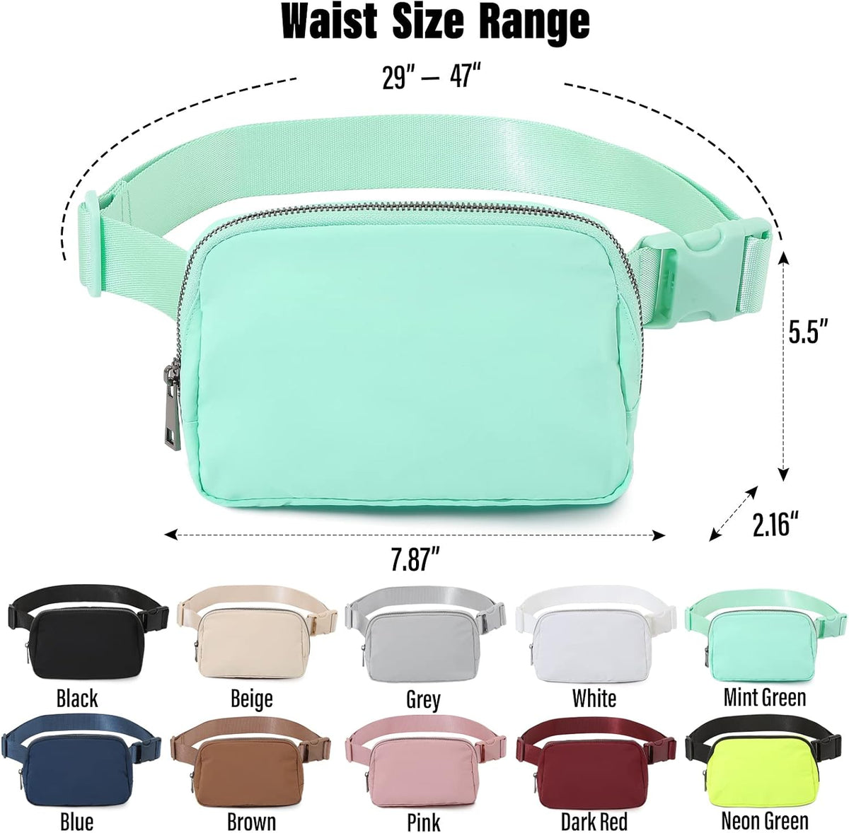 Belt Bag Fanny Pack Crossbody Bags for Women Men, Everywhere, Water Resistant Waist Packs, Beige