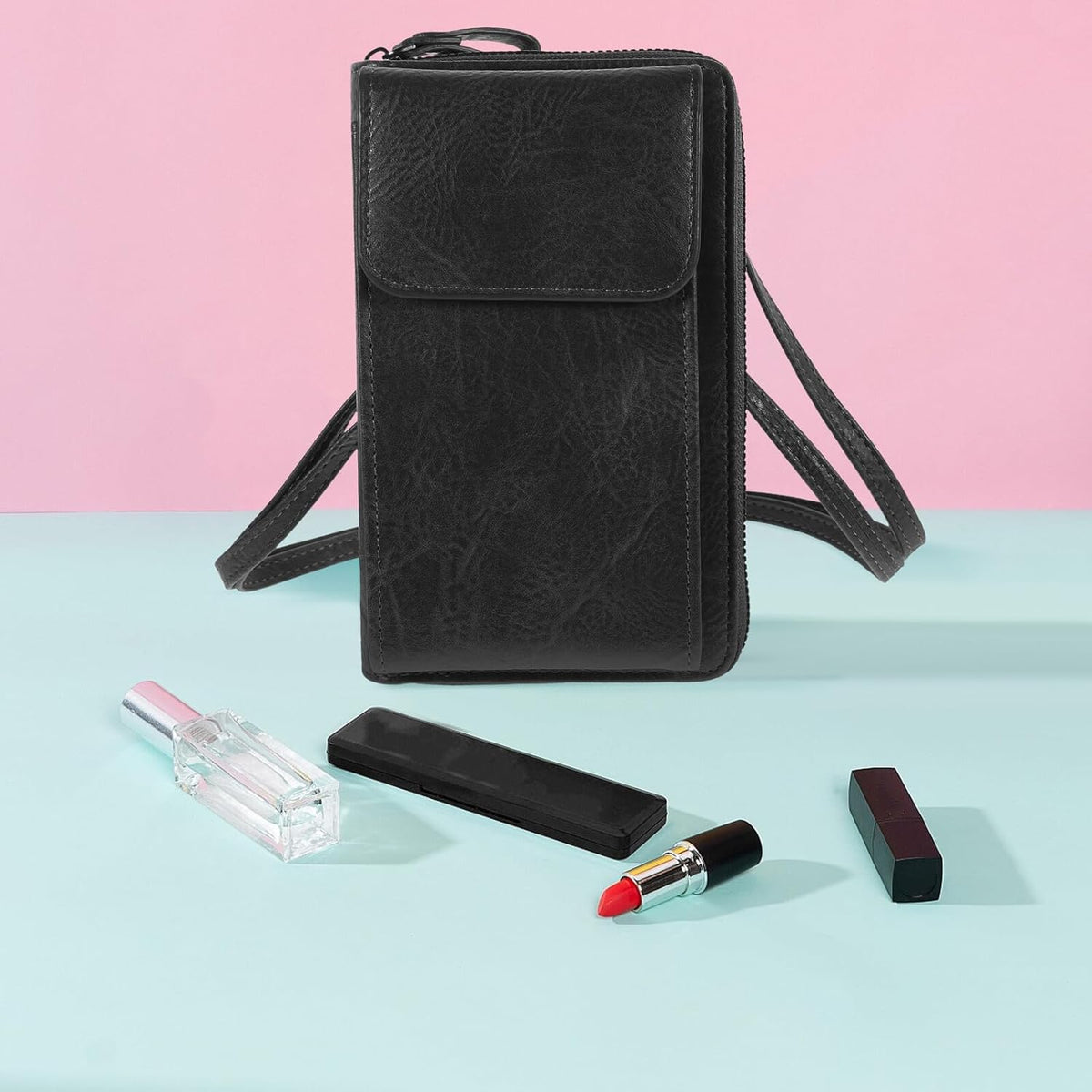 Women’s Portable Crossbody Phone Bag with Money Storage Pouch, Black Multifunctional Shoulder Sling Bag for Outdoor Travel and Daily Use