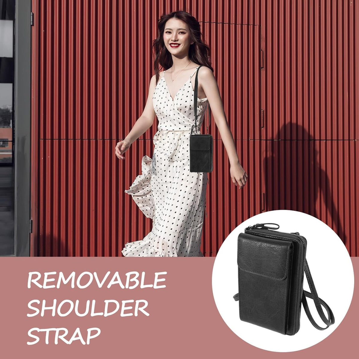 Women’s Portable Crossbody Phone Bag with Money Storage Pouch, Black Multifunctional Shoulder Sling Bag for Outdoor Travel and Daily Use