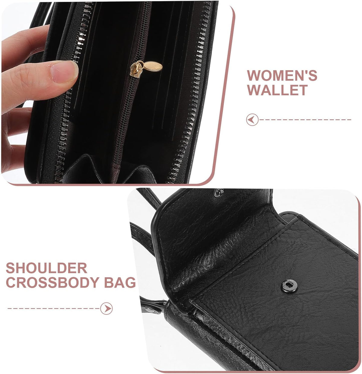 Women’s Portable Crossbody Phone Bag with Money Storage Pouch, Black Multifunctional Shoulder Sling Bag for Outdoor Travel and Daily Use