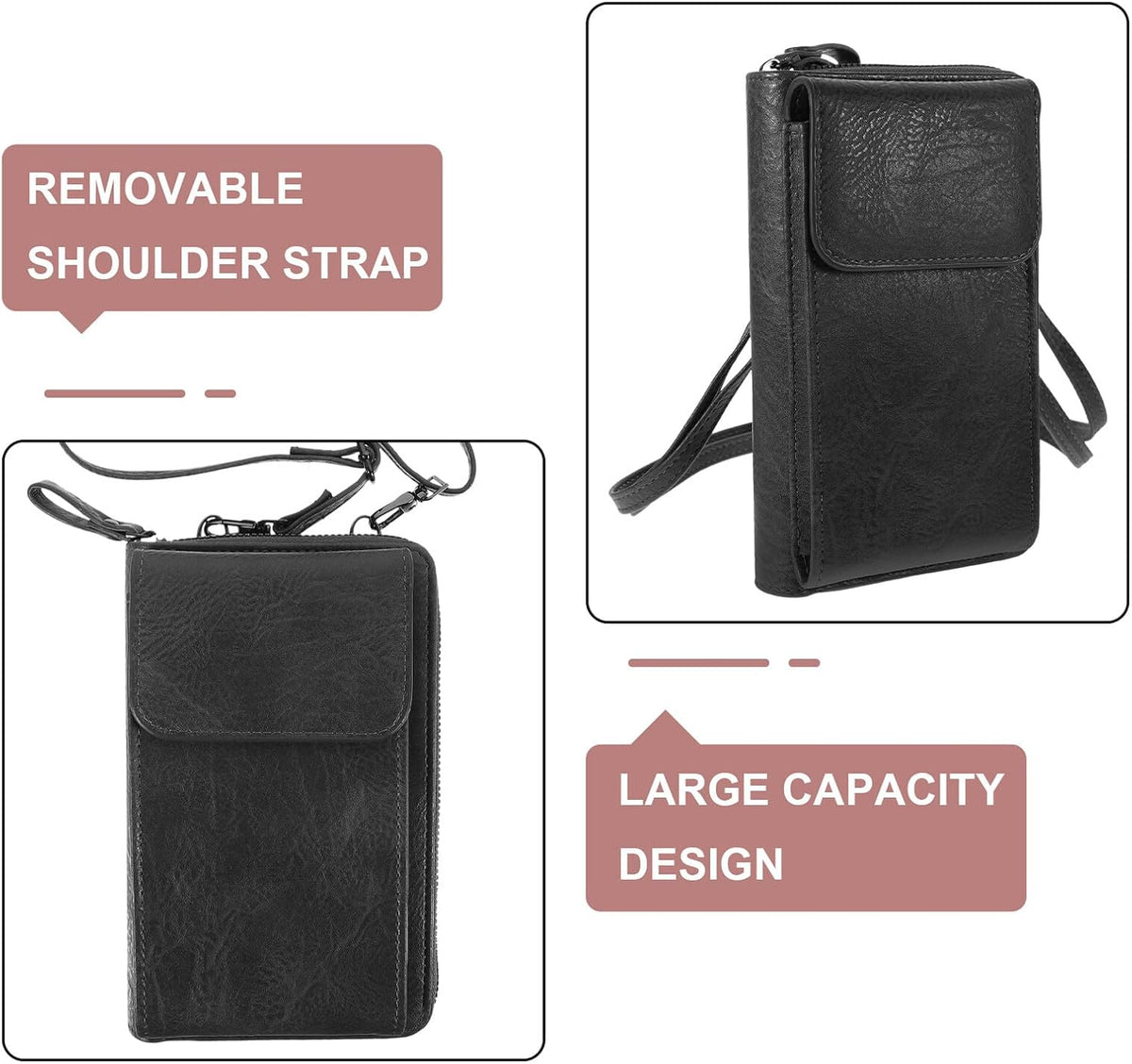 Women’s Portable Crossbody Phone Bag with Money Storage Pouch, Black Multifunctional Shoulder Sling Bag for Outdoor Travel and Daily Use