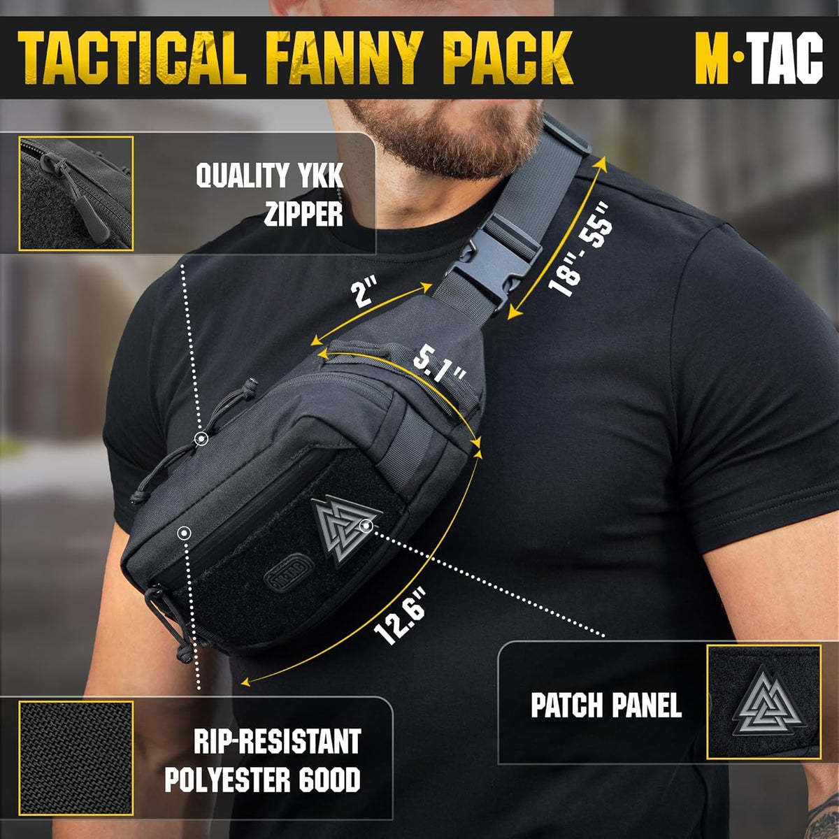 Military Tactical Mens Fanny Pack - Waist Belt Bag - Concealed Carry Fanny Pack For Men & Women Cross Body EDC Black