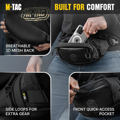 Military Tactical Mens Fanny Pack - Waist Belt Bag - Concealed Carry Fanny Pack For Men & Women Cross Body EDC Black
