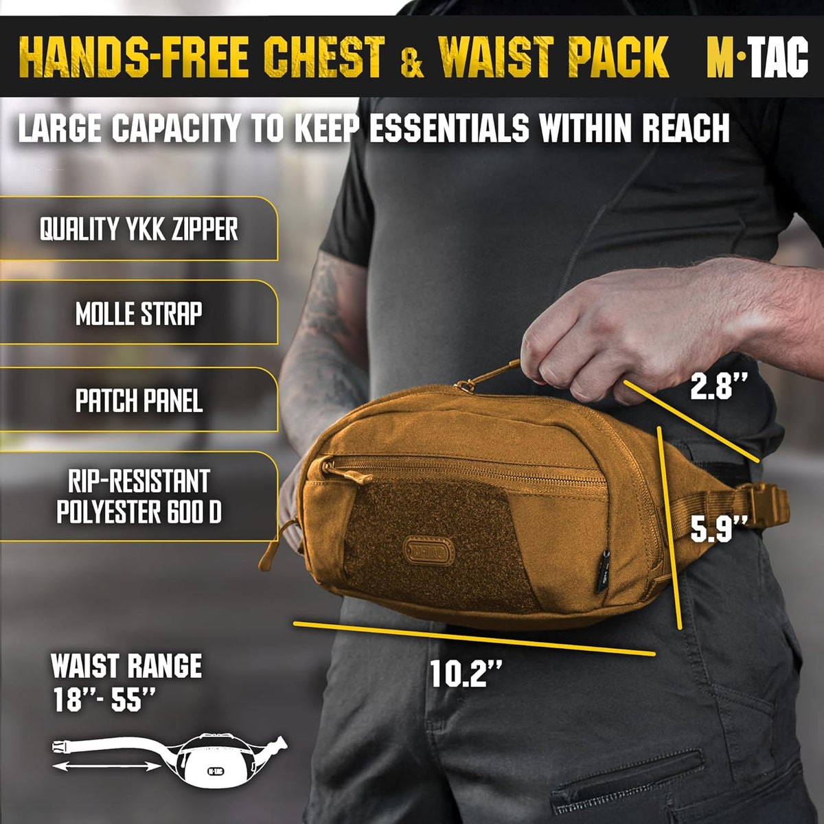 Military Tactical Mens Fanny Pack - Waist Belt Bag - Concealed Carry Fanny Pack For Men & Women Cross Body EDC Black
