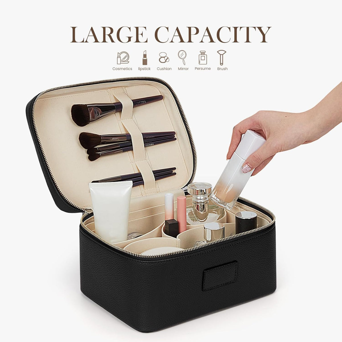 Makeup Bag Large Vanity Case for Women Travel Cosmetic Bag Makeup Case Organizer Leather Travel Toiletry Bag