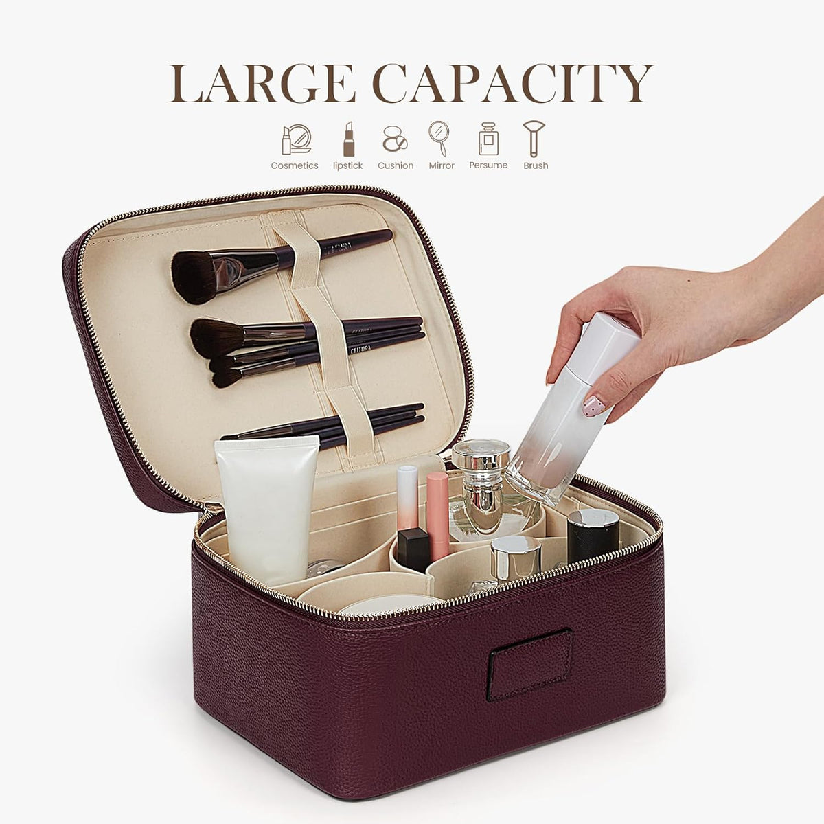 Makeup Bag Large Vanity Case for Women Travel Cosmetic Bag Makeup Case Organizer Leather Travel Toiletry Bag