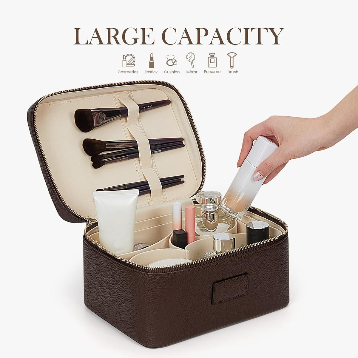 Makeup Bag Large Vanity Case for Women Travel Cosmetic Bag Makeup Case Organizer Leather Travel Toiletry Bag