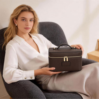 Makeup Bag Large Vanity Case for Women Travel Cosmetic Bag Makeup Case Organizer Leather Travel Toiletry Bag
