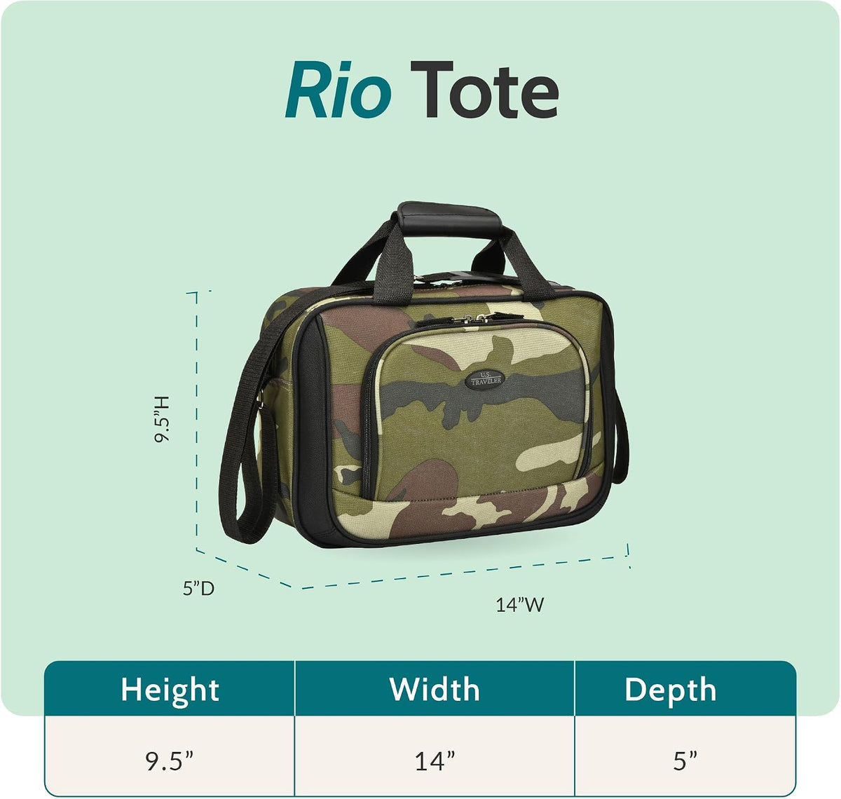 Rio 14" Travel Tote Bag, Lightweight 1200D Carry-On Bag for Women & Men