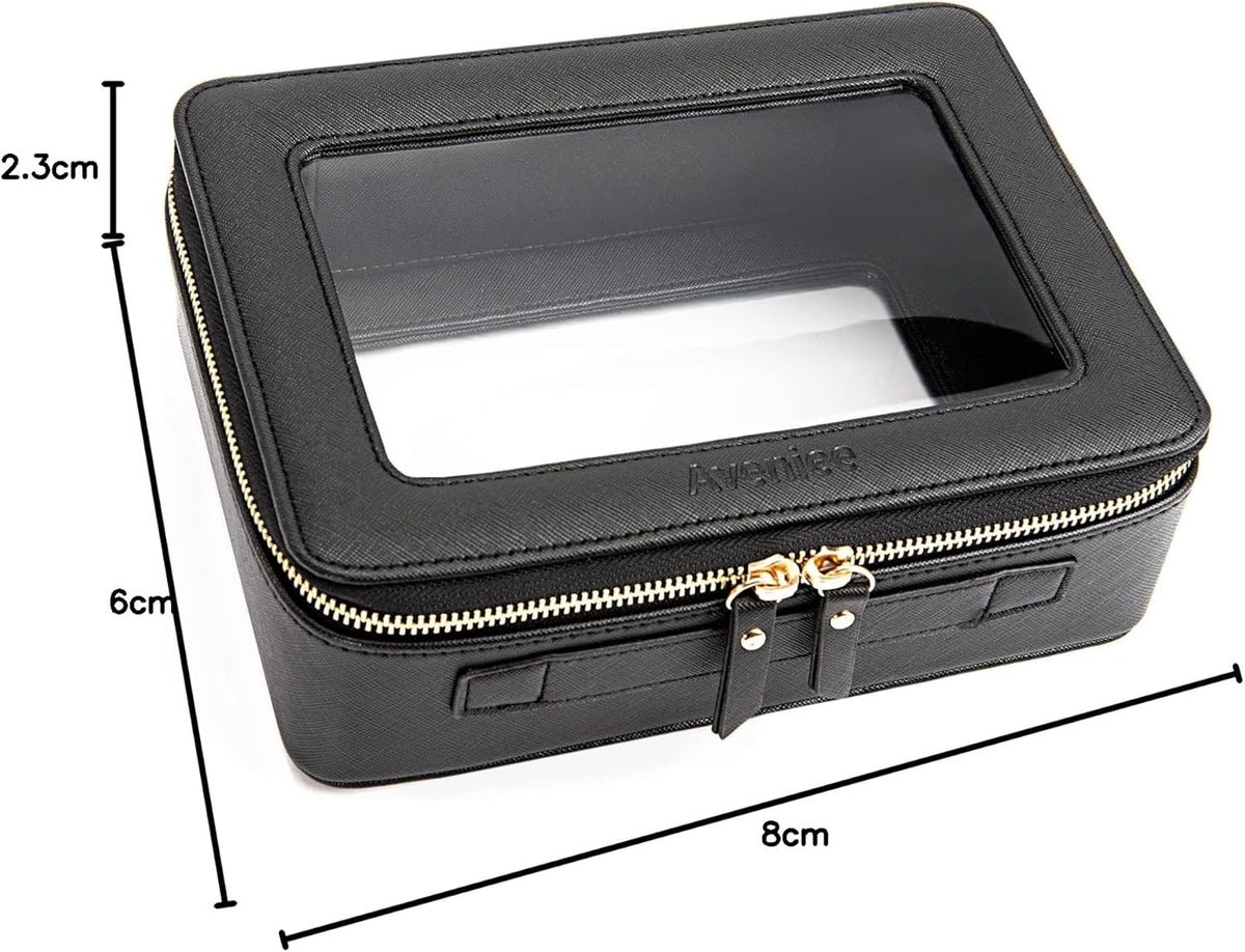XL Clear Makeup Organizer,Double Layer Travel Cosmetic Case with Brush Holder & Zippered Compartments,Big Toiletry Bag for Travel Accessories,2 Layers Large,Black
