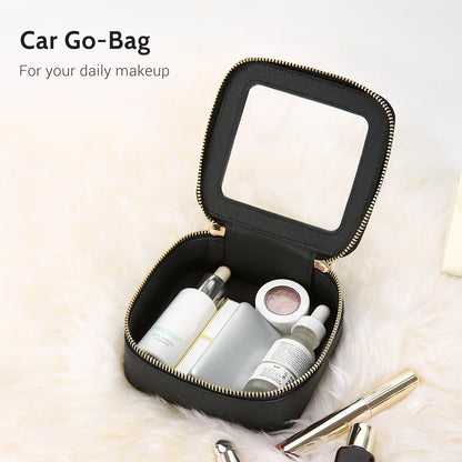 XL Clear Makeup Organizer,Double Layer Travel Cosmetic Case with Brush Holder & Zippered Compartments,Big Toiletry Bag for Travel Accessories,2 Layers Large,Black