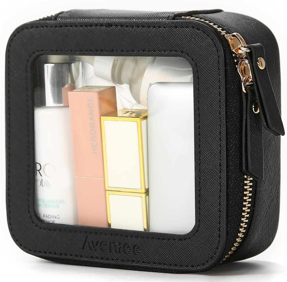 XL Clear Makeup Organizer,Double Layer Travel Cosmetic Case with Brush Holder & Zippered Compartments,Big Toiletry Bag for Travel Accessories,2 Layers Large,Black