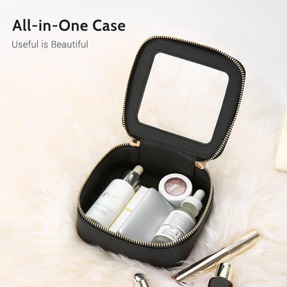 XL Clear Makeup Organizer,Double Layer Travel Cosmetic Case with Brush Holder & Zippered Compartments,Big Toiletry Bag for Travel Accessories,2 Layers Large,Black