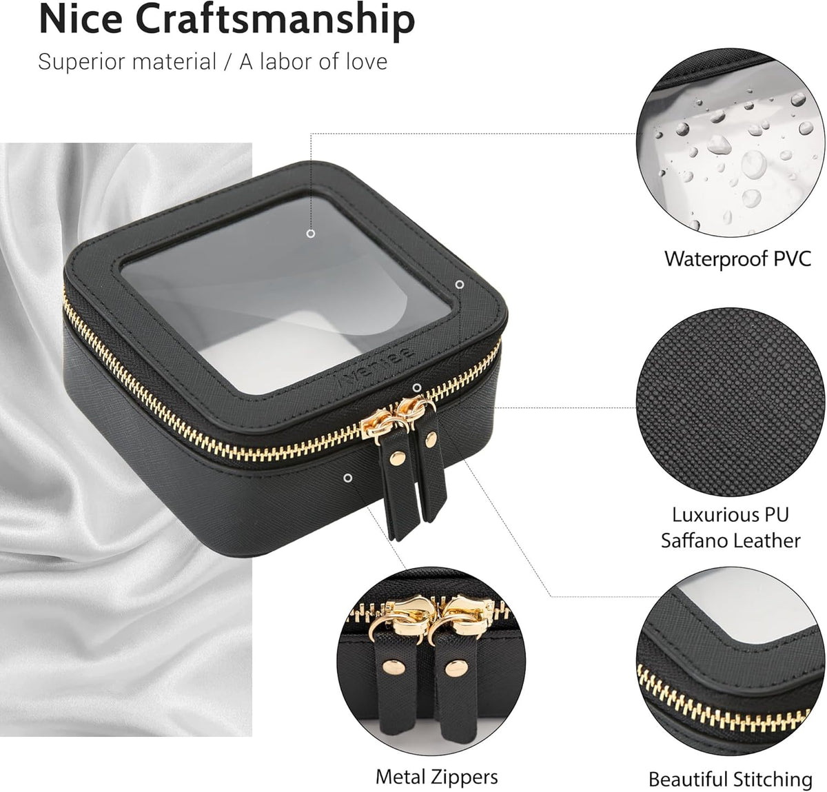 XL Clear Makeup Organizer,Double Layer Travel Cosmetic Case with Brush Holder & Zippered Compartments,Big Toiletry Bag for Travel Accessories,2 Layers Large,Black