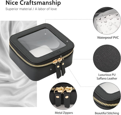 XL Clear Makeup Organizer,Double Layer Travel Cosmetic Case with Brush Holder & Zippered Compartments,Big Toiletry Bag for Travel Accessories,2 Layers Large,Black