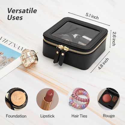 XL Clear Makeup Organizer,Double Layer Travel Cosmetic Case with Brush Holder & Zippered Compartments,Big Toiletry Bag for Travel Accessories,2 Layers Large,Black